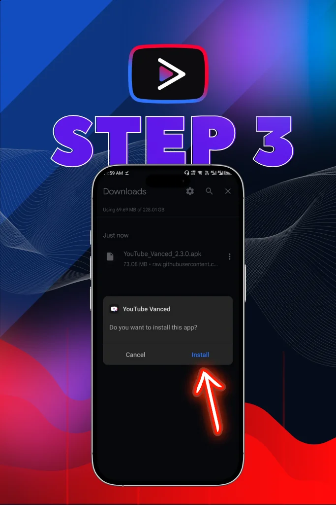 click on install to install youtube vanced and revanced APK file.