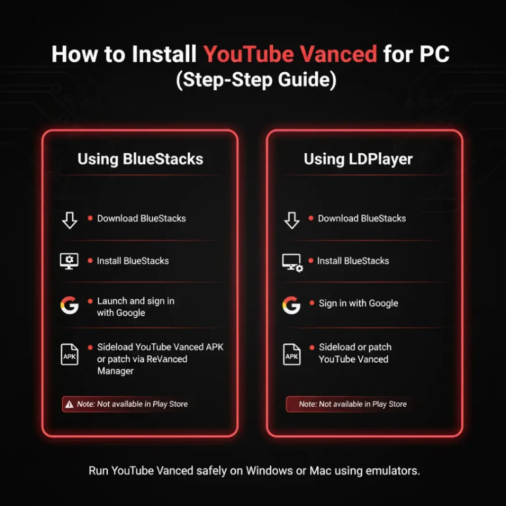 youtube vanced(revanced) PC installation steps using bluestacks and ldlplayer
